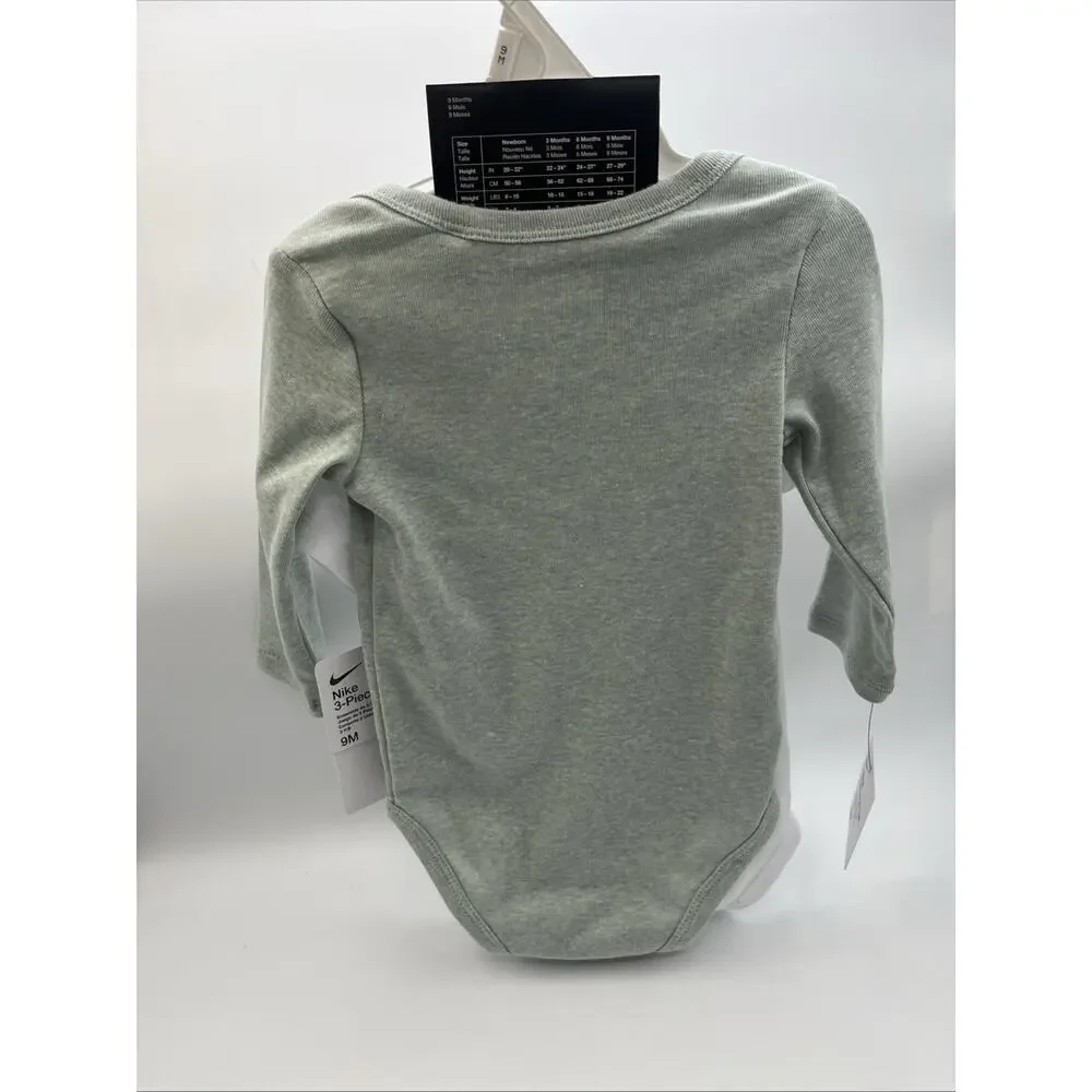 Nike Newborn 3-Piece Bodysuits and Pants Set Green/White long & Short Sleeve NWT